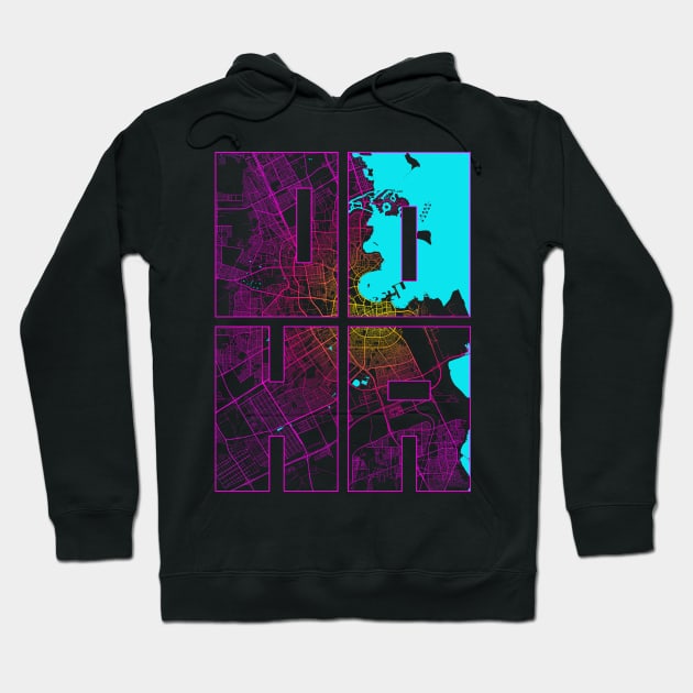 Doha, Qatar City Map Typography - Neon Hoodie by deMAP Studio